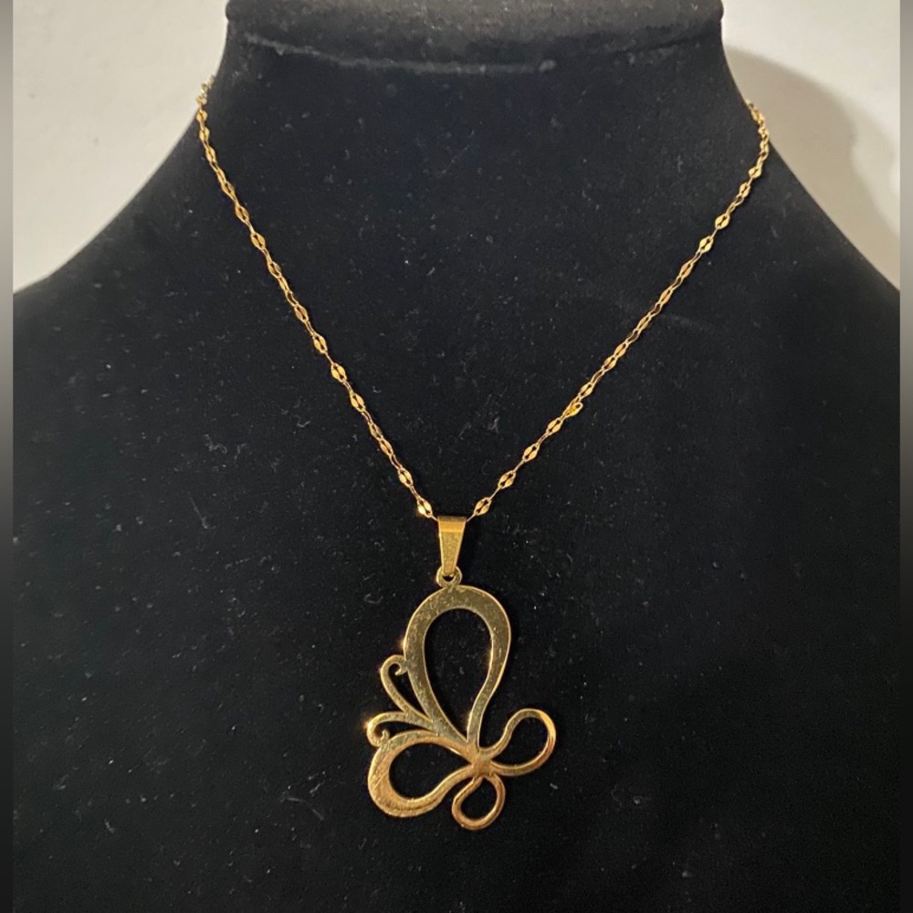 Gold Butterfly Loop Pendant Necklace - Women